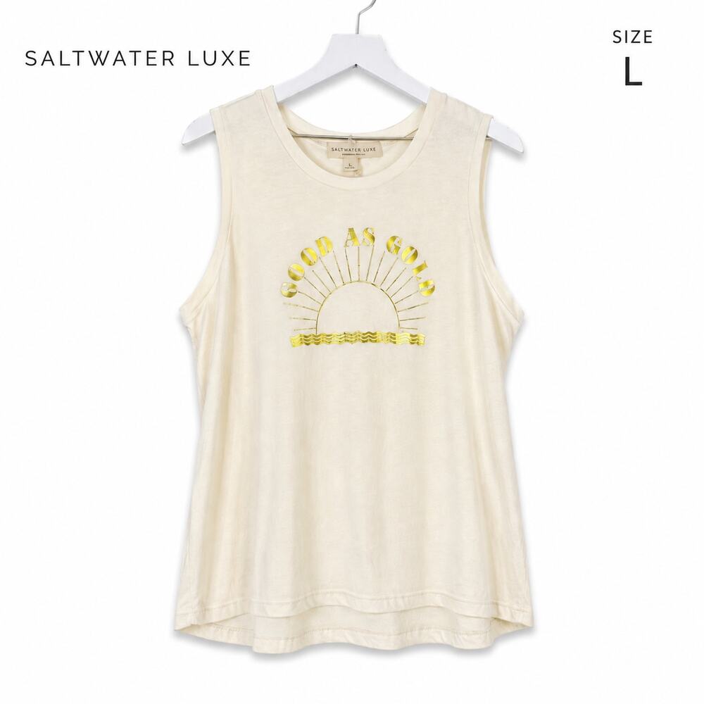 Saltwater Luxe Good As Gold Tank Top Large Cream Gold Foil Graphic NWT